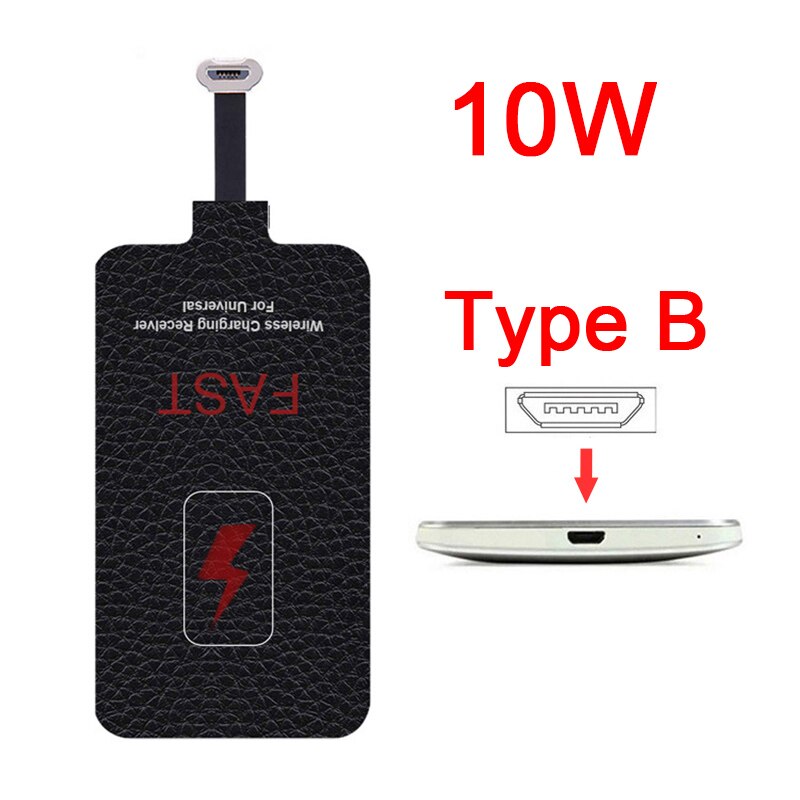 Receptor de Cargador Inalámbrico de carga Universal Qi Fast, 5V/2A, 10W, para Xiaomi, Samsung, Huawei, iPhone 6, 7 Plus: Type B 10W