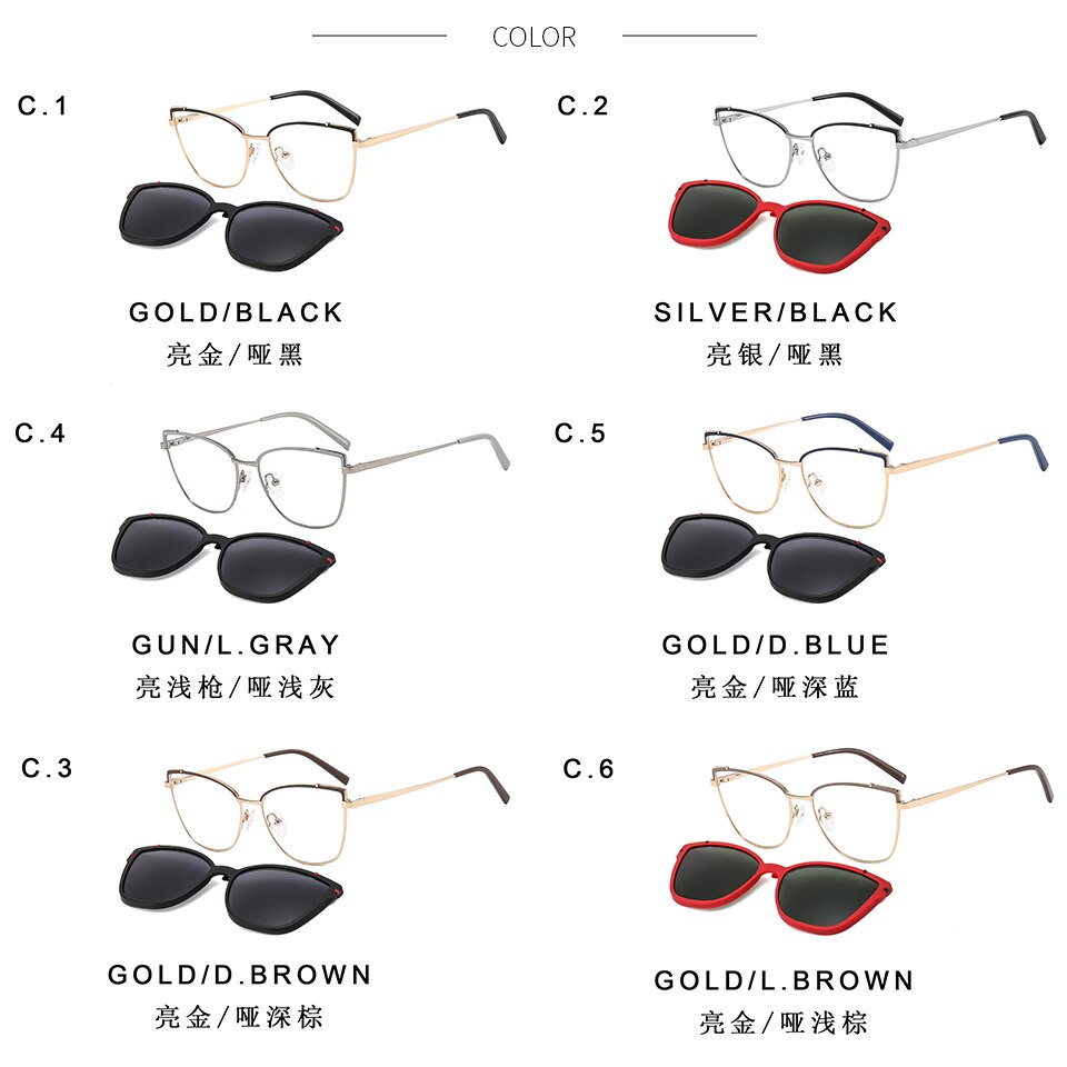 CEOFY – lunettes de soleil rétro polarisées en métal œil de chat pour femmes, monture de lunettes optique pour myopie, Prescription avec Clip,