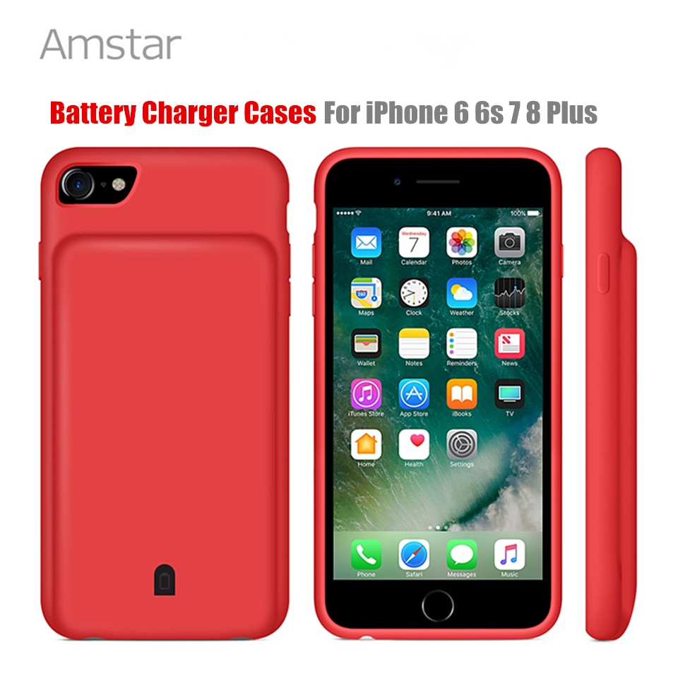 Amstar capa de silicone para carregador de bateria, proteção à prova de choque para iphone 6 6s 7 8 plus carregamento de bateria externo estojo do pacote