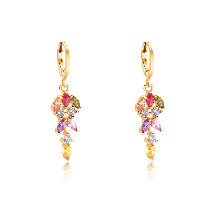 Copper Earring Jackets Flower Cluster Mosaic White/Colour Cubic Zirconia Women's Earring Jewelry EZ019: Colour