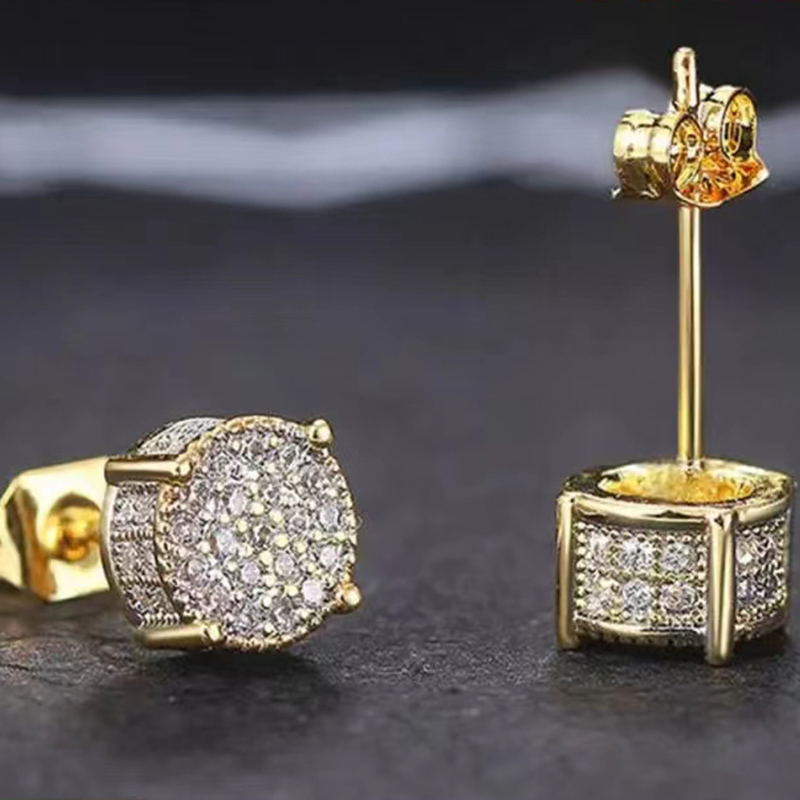Goudkleurige vierkante oorknopjes voor dames, glanzende klassieke oorbellen met strass-steentjes, kleine oorbellen, sieraden, goudkleurige ronde oorknopjes