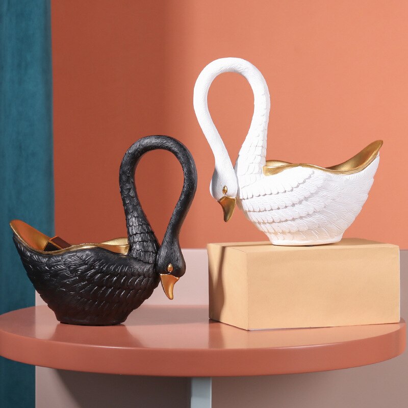 Adornos de resina de estilo europeo para el hogar, accesorios de almacenamiento de cisne blanco para sala de estar y dormitorio