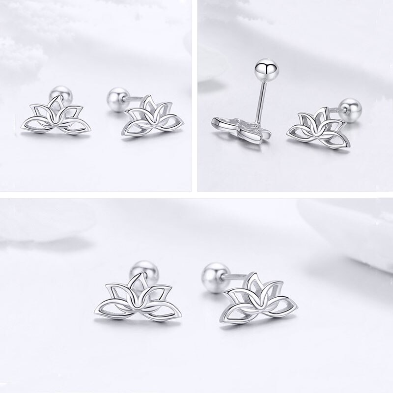 BISAER Real 925 Sterling Silver Lotus Flower Earrings Ring Necklaces Women Jewelry Sets for Women Sterling Silver Jewelry WES067