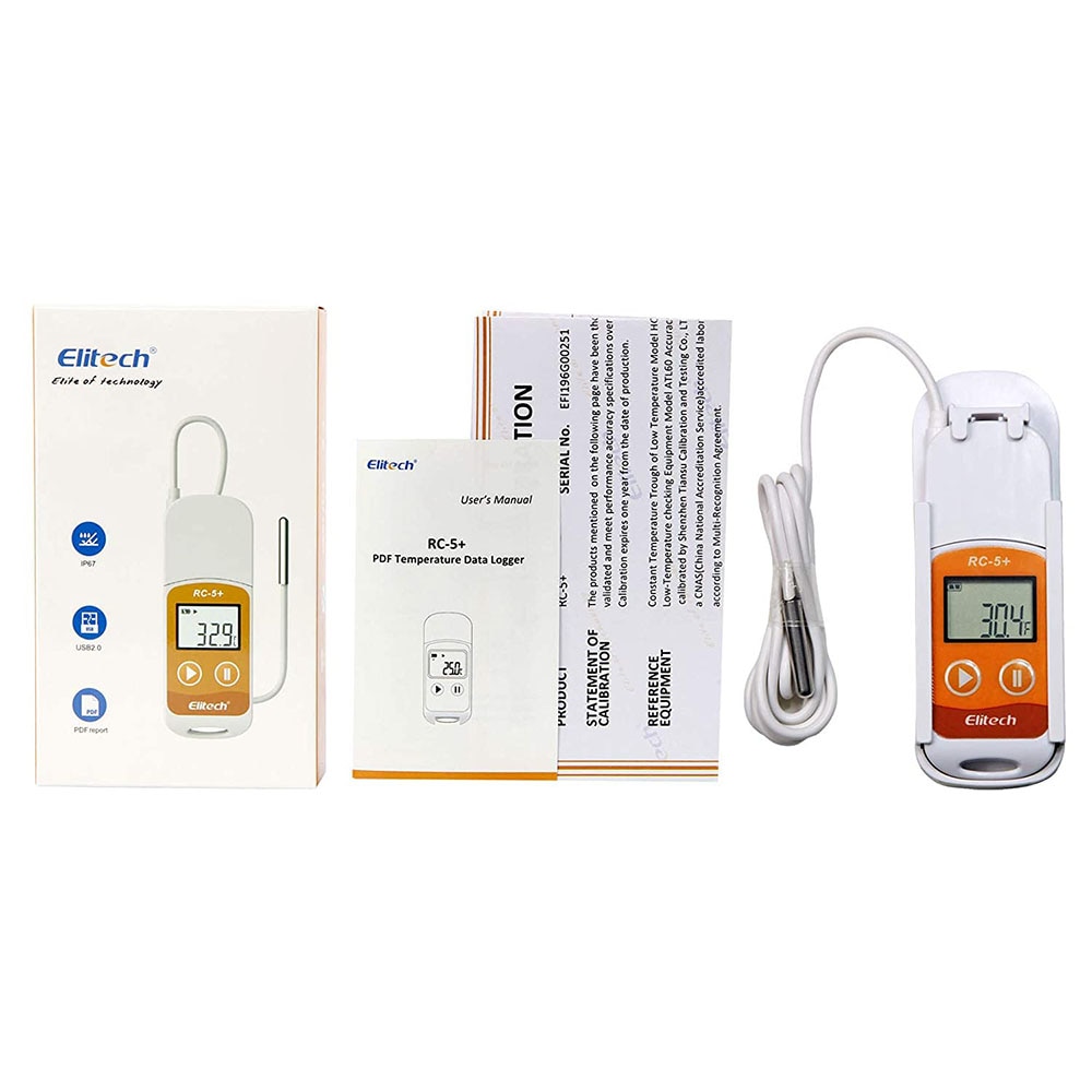 Elitech RC-5+ TE PDF USB Temperature Data Logger Reusable Recorder 32000 Points High Accuracy (Extra External Sensor)