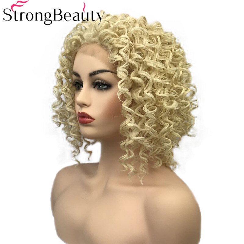 StrongBeauty Lace Front Pruik Synthetisch Haar Halflang Krullend Pruiken Hittebestendige Blond Haar