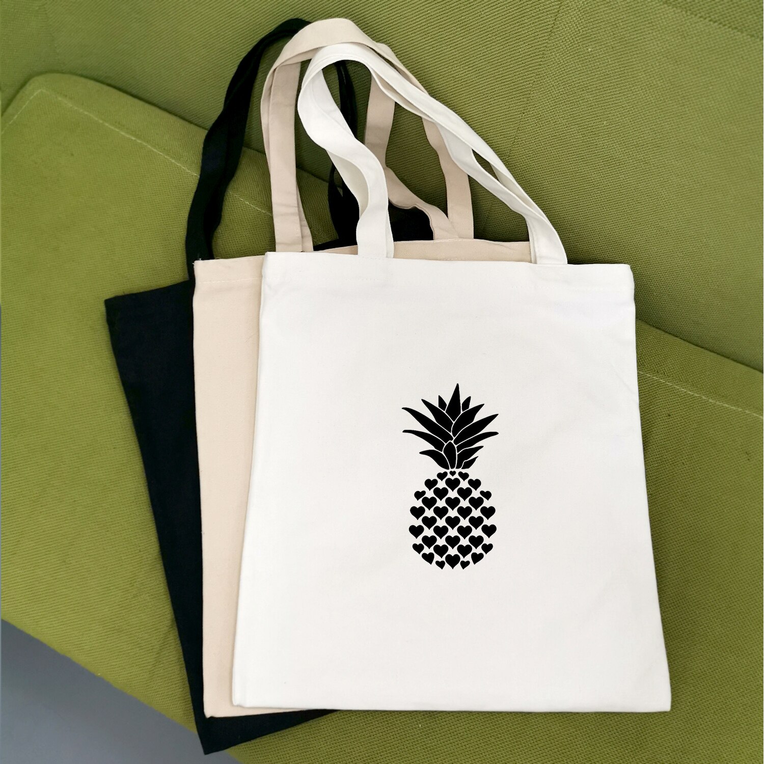 Pineapple Printed Cute Art Colorful Large Capacity Canvas Tote Bag Cloth Reusable Shopping Bag Women Beach Handbags