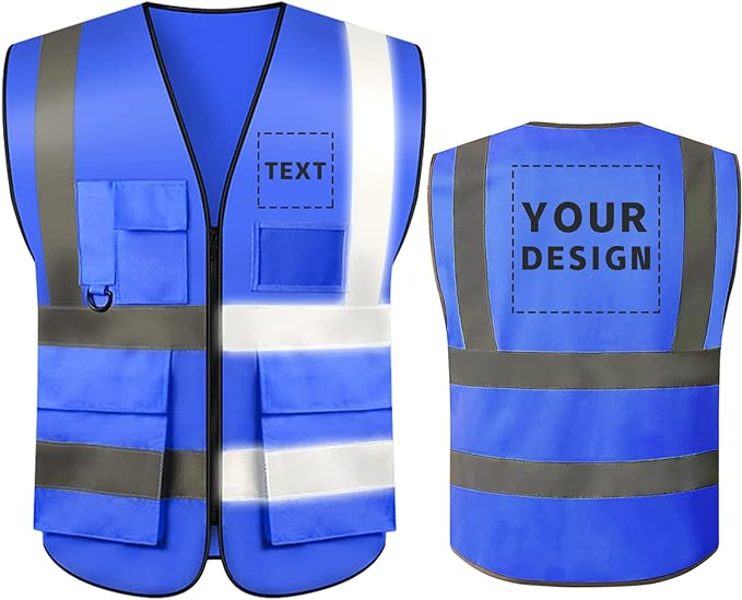 Custom Your Logo Reflective Safety Vest Construction Work Traffic Vest Railway Coal Miners Uniform Security ANSI Class 2: 5XL / Blue