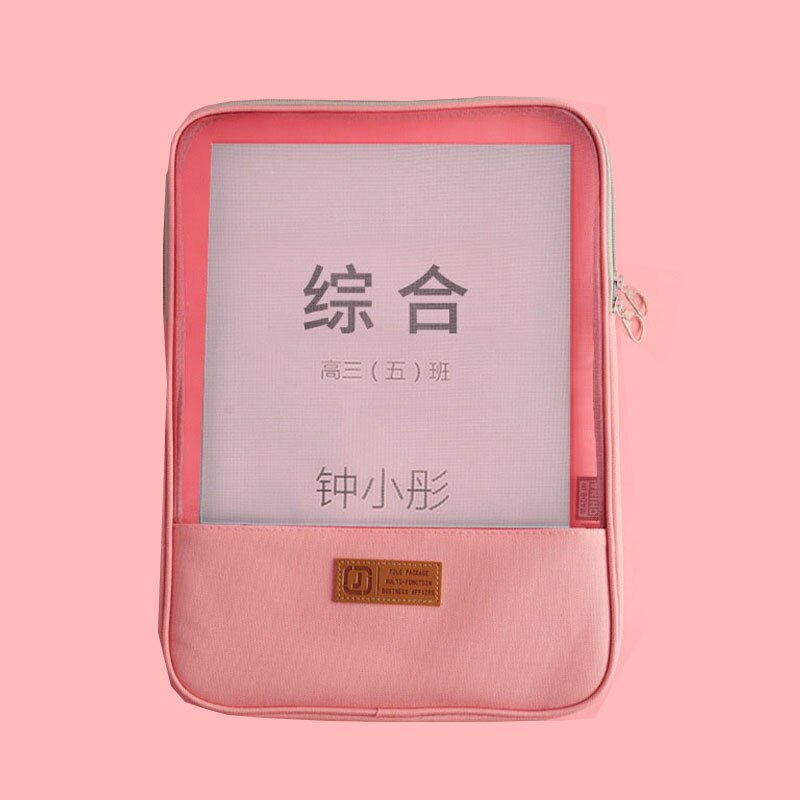 Portable A4 Documents Bags School Students Book Test Paper Storage Pouchs Double Layer Stationery Transparent Zipper Organizer: Pink
