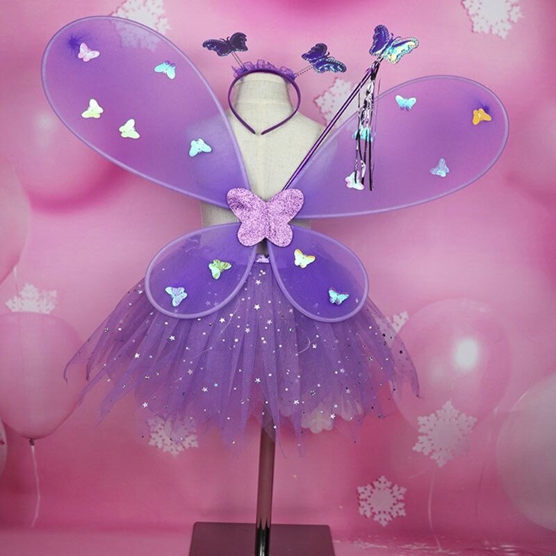 Søte barn kostymer ytelse rekvisitter gradient farge sommerfugl prinsesse englevinger fairy stick barn kle seg leker