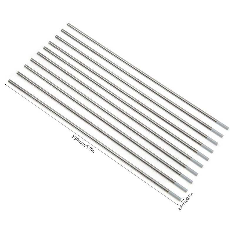 10Pcs Rod Tungsten Electrodes Welding Arc Needle WC20 2.4mm Thin Aluminum Steel Gray