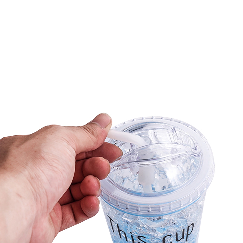 Newest Plastic Double-layer Juice Ice Cool Cup With Straw Cup Transparent Drinkware Cup 450ML