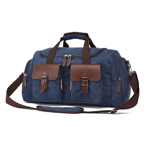 Canvas Travel Duffel Bag 35L High Capacity Weekender Bag Overnight Carry-on Luggage Short Business Trip Crossbody Shoulder Bag: Deep Blue