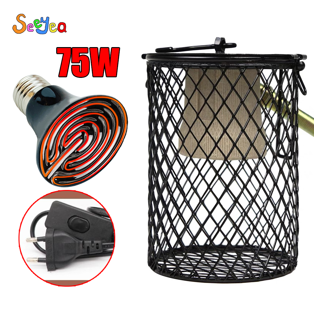 animale domestico mantenere caldo lampada riscaldante luce a infrarossi in ceramica con gabbia di sicurezza emettitore lampada di calore tartaruga serpente lucertola riscaldatore forniture per animali domestici: 75W Lamp-00283-4