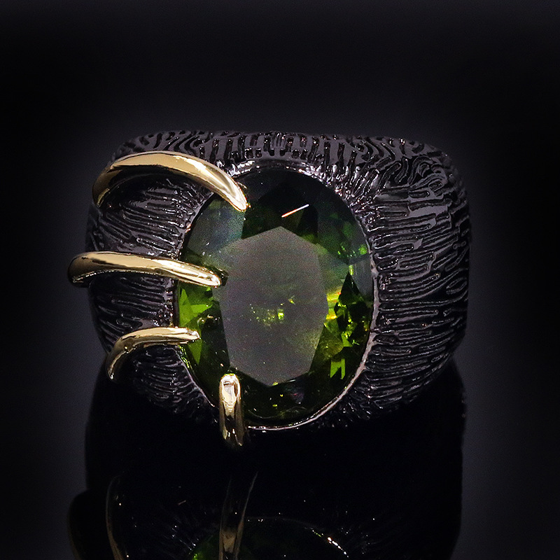Kvinders vintage sort guld vielsesringe store ovale grønne zirkon krystal wolfram ring forlovelsesfest bohemen ringe smykker