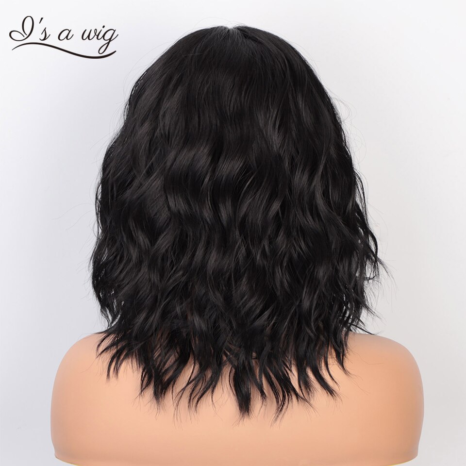 I's a perruque courte synthétique perruque noir eau vague partie moyenne cheveux pour noir blanc femmes naturel taille moyenne