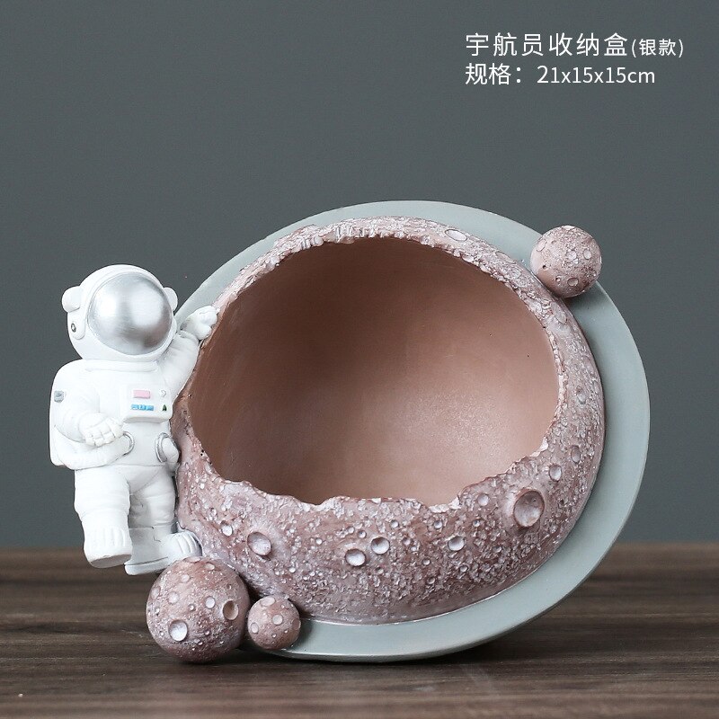 Astronaut Pen Houder Boek Stand Decoratie Veranda Opslag Woonaccessoires Woonkamer Hars Ambachten: Storage box (silver)