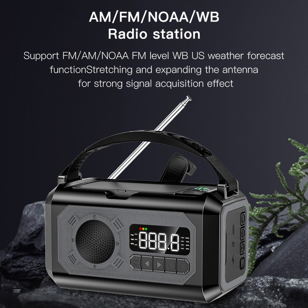Solar--Wetterradio, 16000 mAh-12000 mAh, Taschenlampe, Handkurbel, Notfallradio, Leselampe, eingebauter Lautsprecher für das Überleben Ich bin Freien