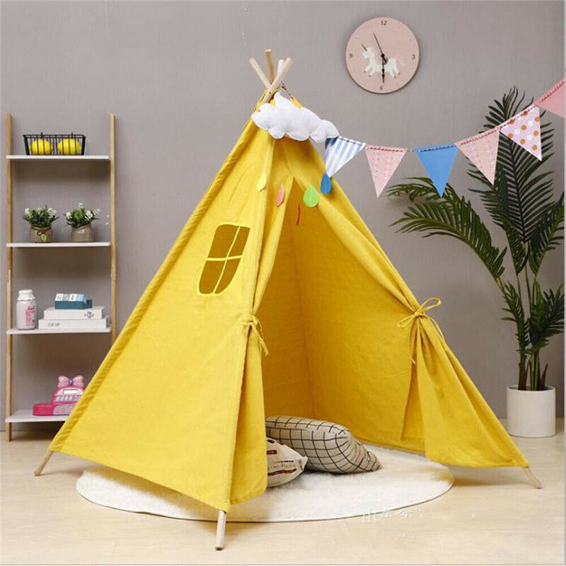 Tragbare Baby Spielen Zelt Kinder Spielhaus Große Schlafen Dome Krippe Netting Indische Leinwand Tipi Zelt Indoor Outdoor Spielen Haus: YELLOW