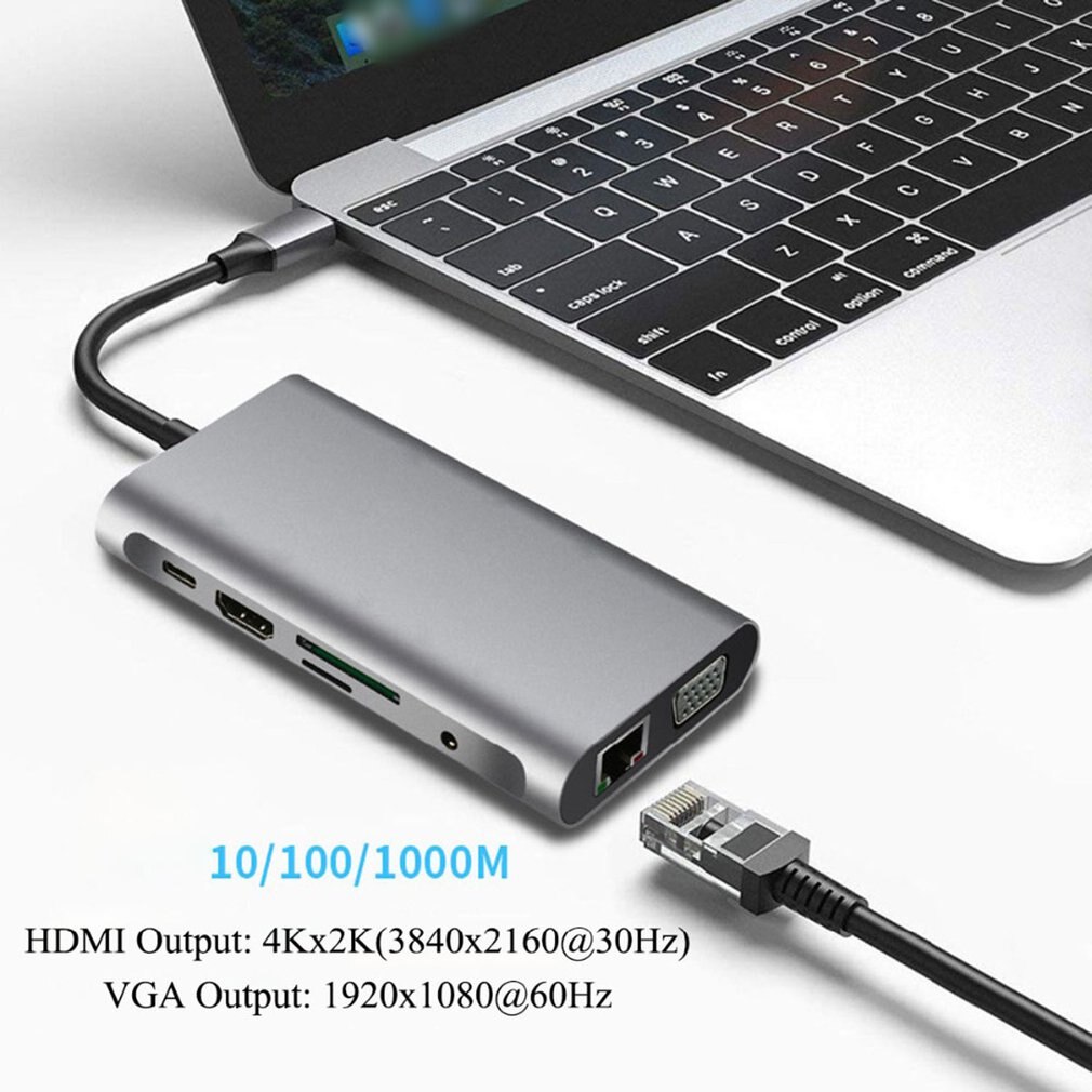 Usb C Hub Adapter 10 In 1 Met Ethernet Hdmi Vga Usb 3.0 Poorten 2.0 Poort Opladen High Definition Hub