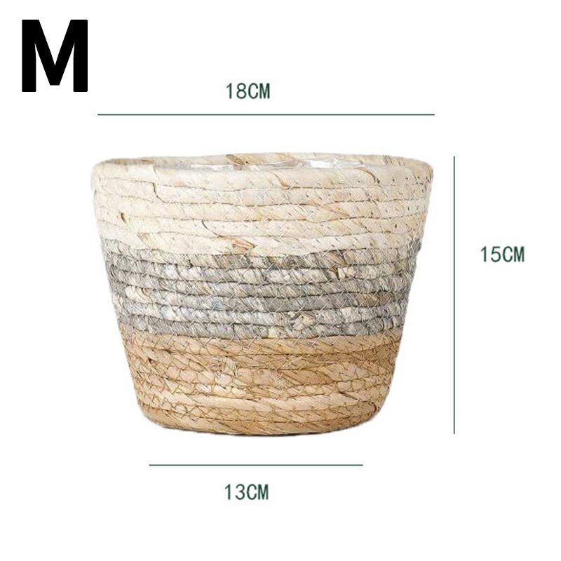 Rieten Mand Nordic Home Decor Hand Geweven Plant Bloempot Rotan Zeegras Bureau Opslag Mand Organizer Woonkamer Accessoire: M