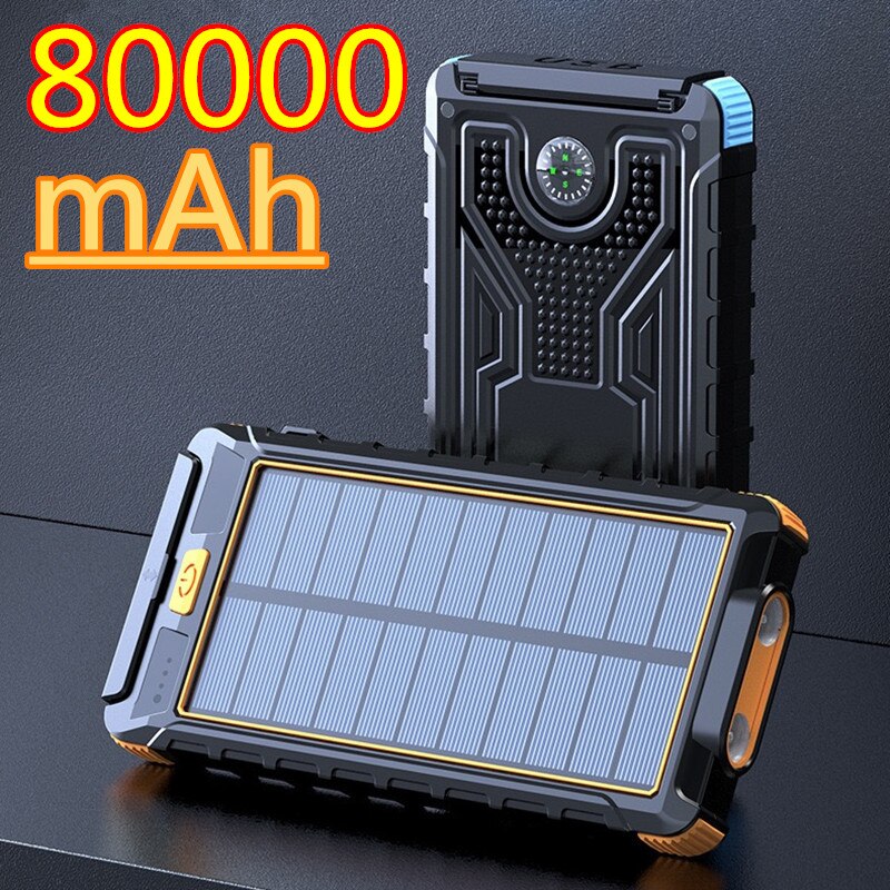 Solar Power Bank Waterdichte 80000Mah Solar Charger Usb-poort Externe Lader Voor Xiaomi 5 5s Smartphone Power Bank Met led Licht