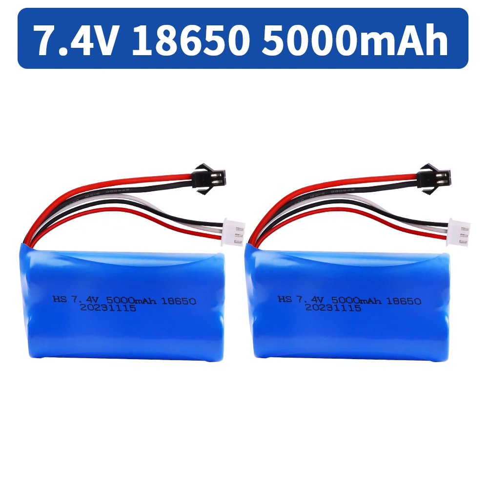 18650 Batterij 7.4V 5000mAh Lipo Batterij SM Plug voor WPL MN99S D90 U12A S033g Q1 H101 H103 Rc boten Auto Tanks Onderdelen: Paars