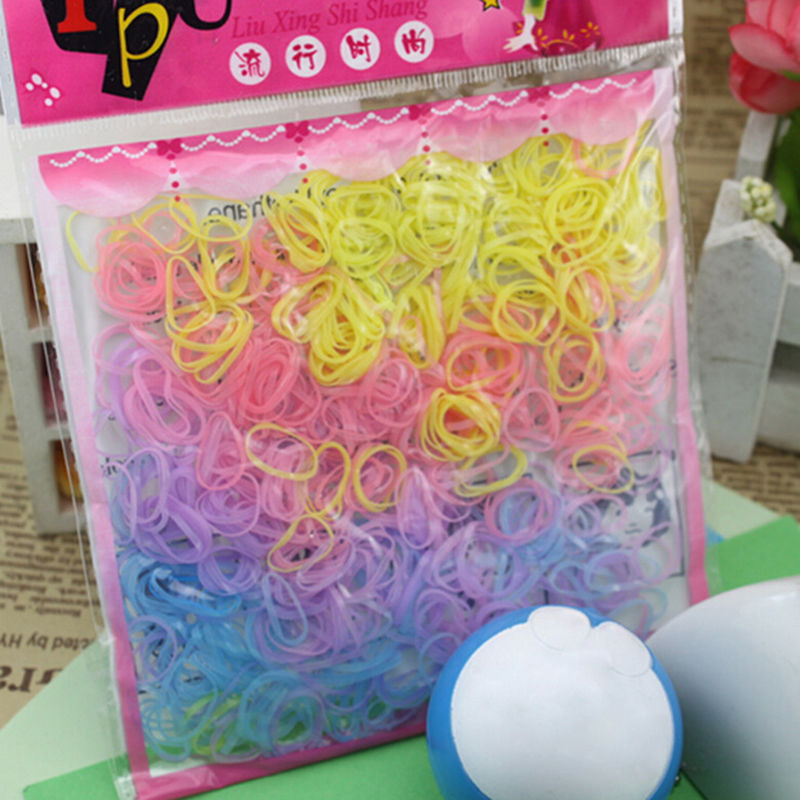 Portable 400-500 unids/bolsa de cinta para el pelo de goma soporte de cola de caballo cinta elástica lazos trenzas accesorios para el cabello para niños