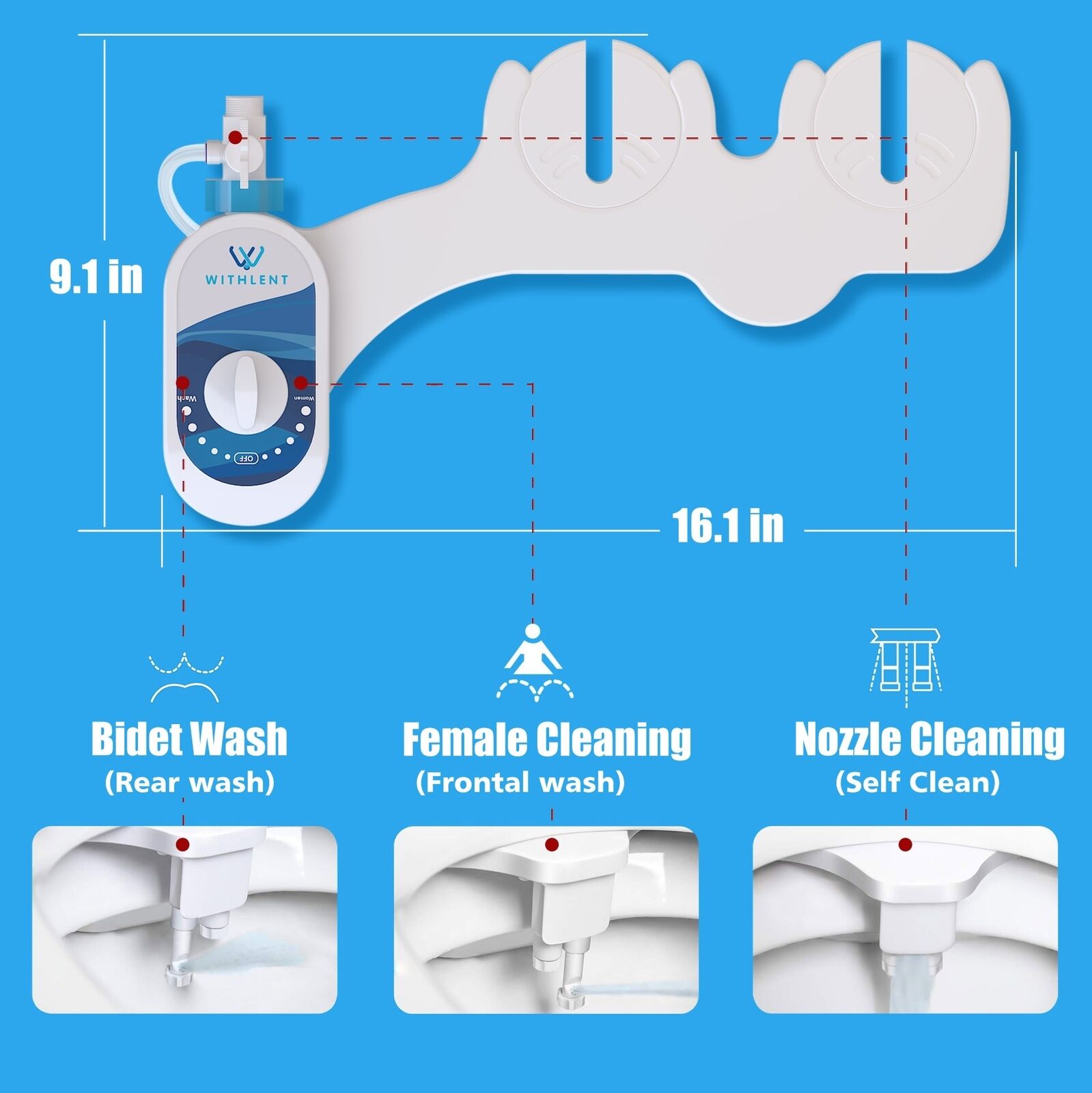 Self Cleaning Nozzle - and Cold Fresh Water Spray Non-Electric Mechanical Bidet Toilet Attachment for Double Nozzles