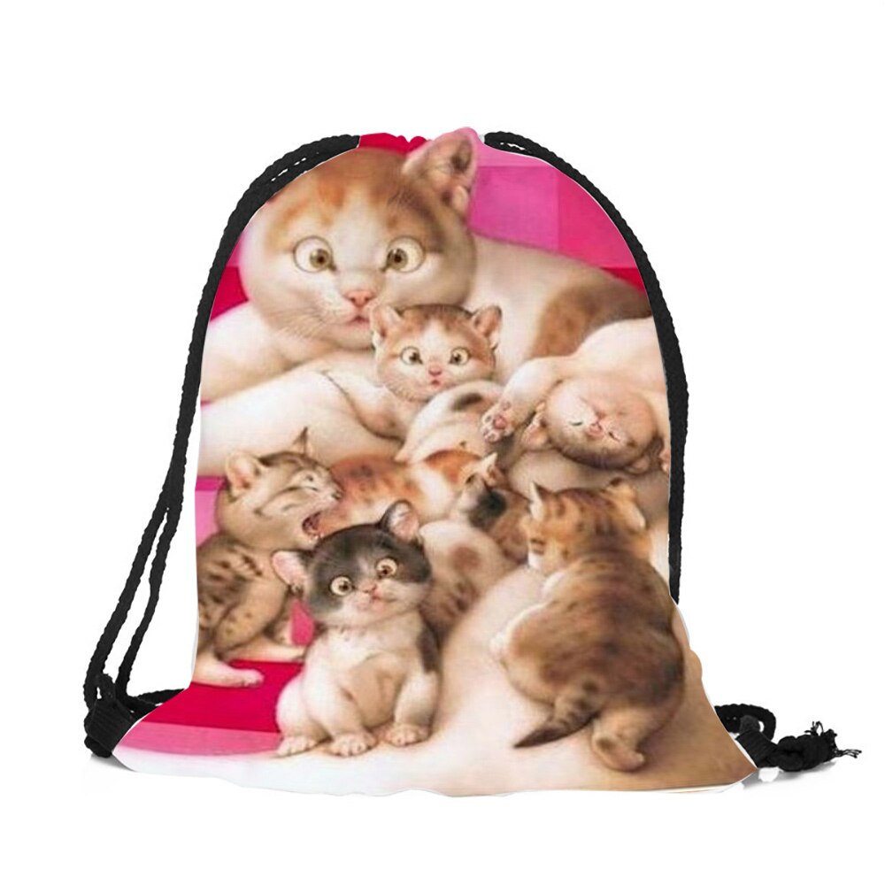 Sac A Dos Teenager School Backpack Lovely Funny 3D Kitten Cat Print Shoulder Bag for Girls Boys Casual Polyester Satchel Bag