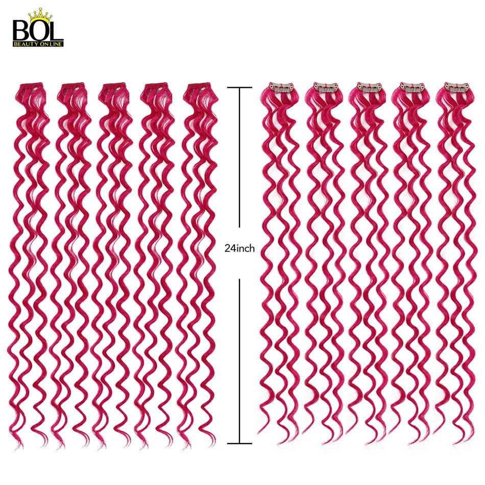 Bol Synthetisch Haar Extensions Gekleurde Haarlokken Diepe Golf Clip-Op Haar Vrouwelijke Regenboog Haar 24Inch1 0 Stuks/set Warmte slip