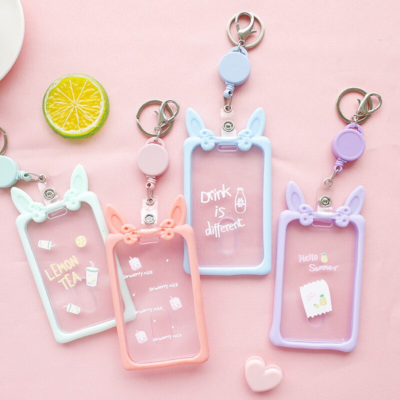 Leuke Ear Intrekbare Kaarthouder Piggy Melk Fles Student Bus Kaarthouder Pass Cover Sleutelhanger Badge Card Case Opbergtas