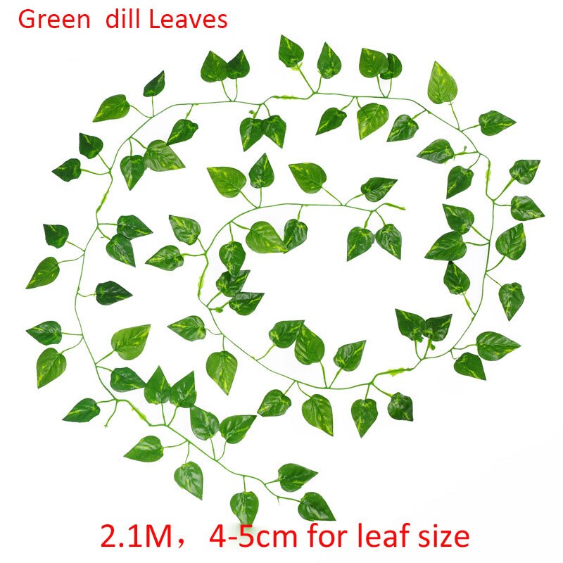 Enredadera de plantas artificiales de 200cm, hoja verde, hiedra, vid para decoración del hogar y boda, guirnalda colgante diy, flores artificiales: Green DillL Leaves