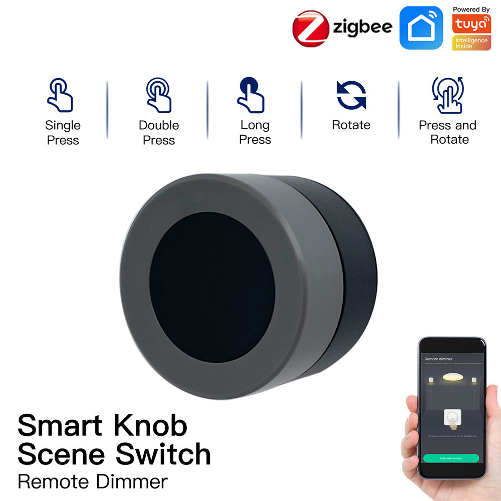 2in1 Tuya ZigBee Smart Knob Wireless Scene Switch Button Controller Light Dimmer Battery Powered Automation Scenario Smart Life