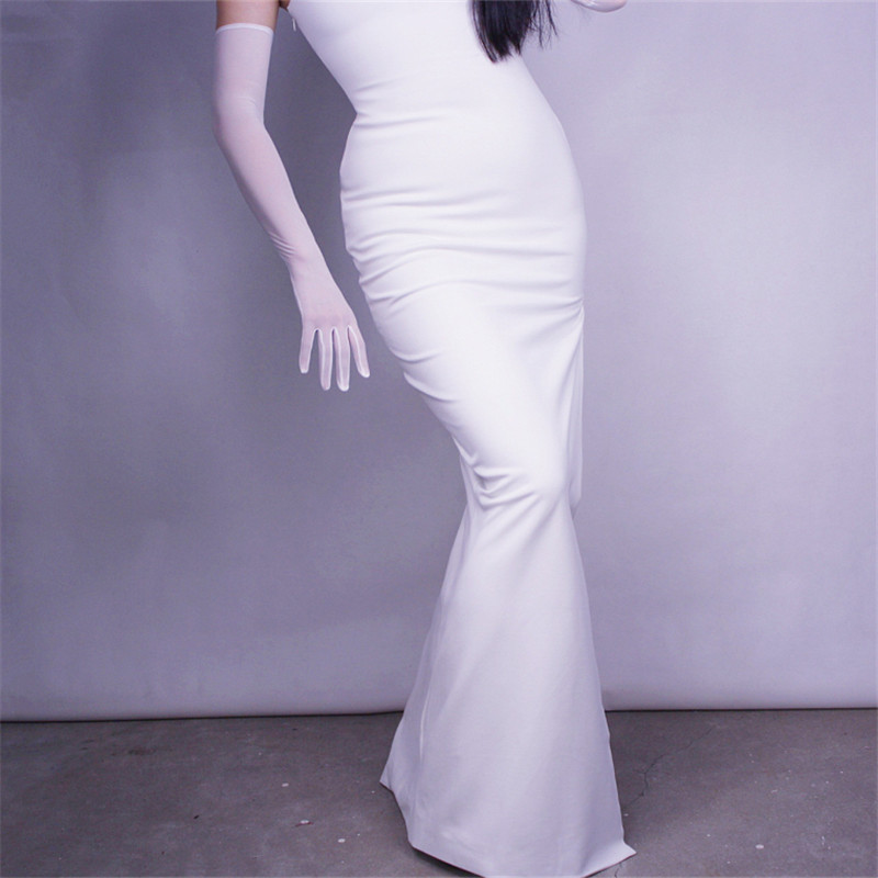 Women Gloves White Silk Elastic Lace Ultra-Thin Long Style Woman's Black Retro Mesh Evening Vestido Gloves TB67