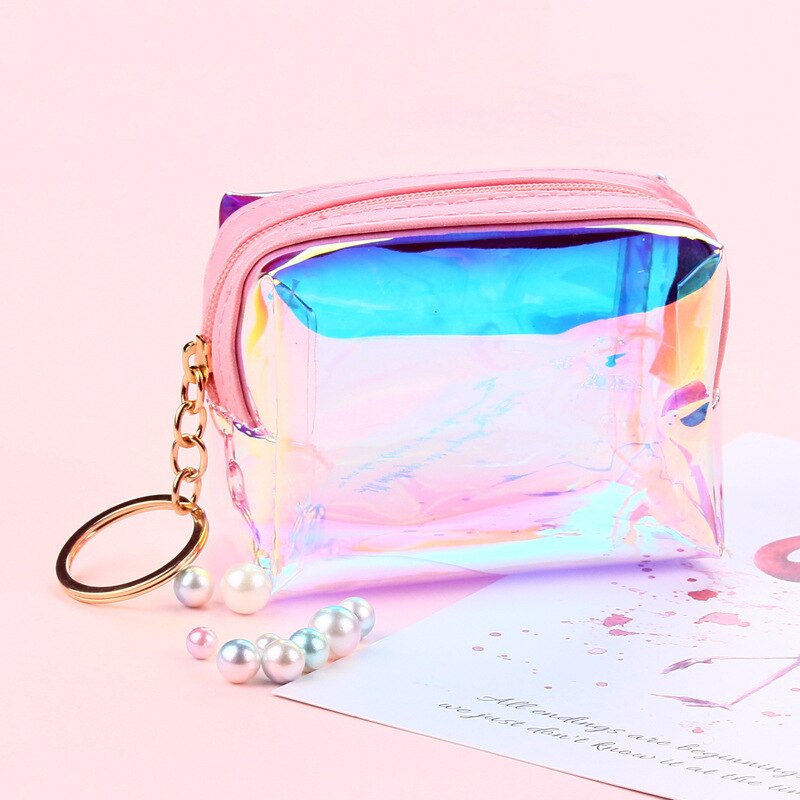 FUDEAM, monedero transparente de PVC con cremallera para mujer, Mini llavero adorable para niñas, cuadrada, monedero, bolsa para auriculares con Cable USB