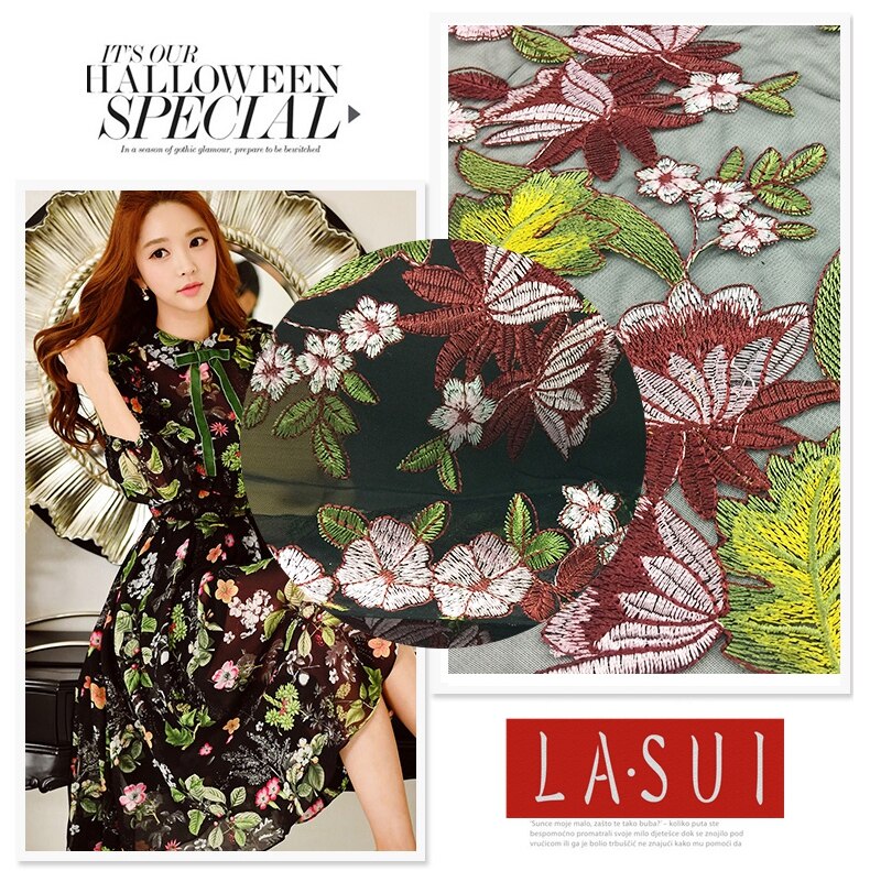 LASUI Multicolor Bladeren borduurwerk kant stof senior kleding custom allerlei DIY X0157