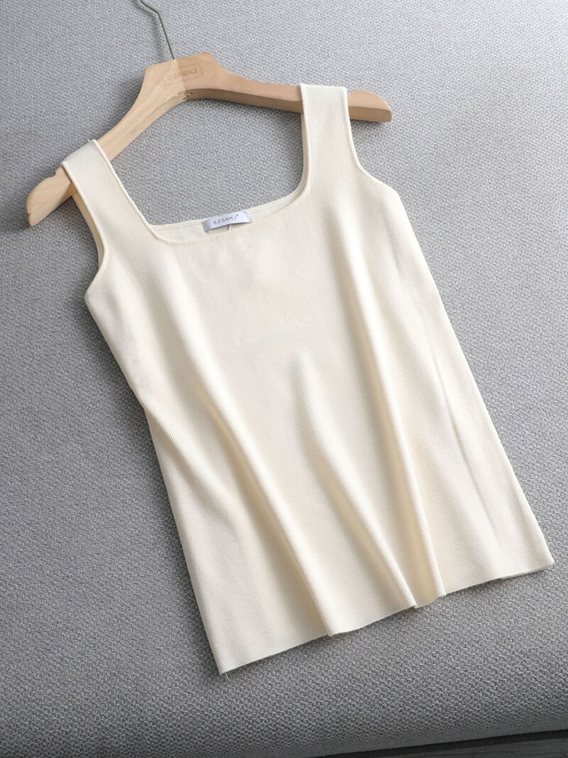 Hochwertiges, schickes Basic-T-Shirt mit U-Ausschnitt für Höhle Sommer, weiß gestricktes Damen-Tanktop, sexy ärmelloses T-Shirt, Jahrgang-oben, lässiges Ernte-oben-T-Shirt: Kakifarbig