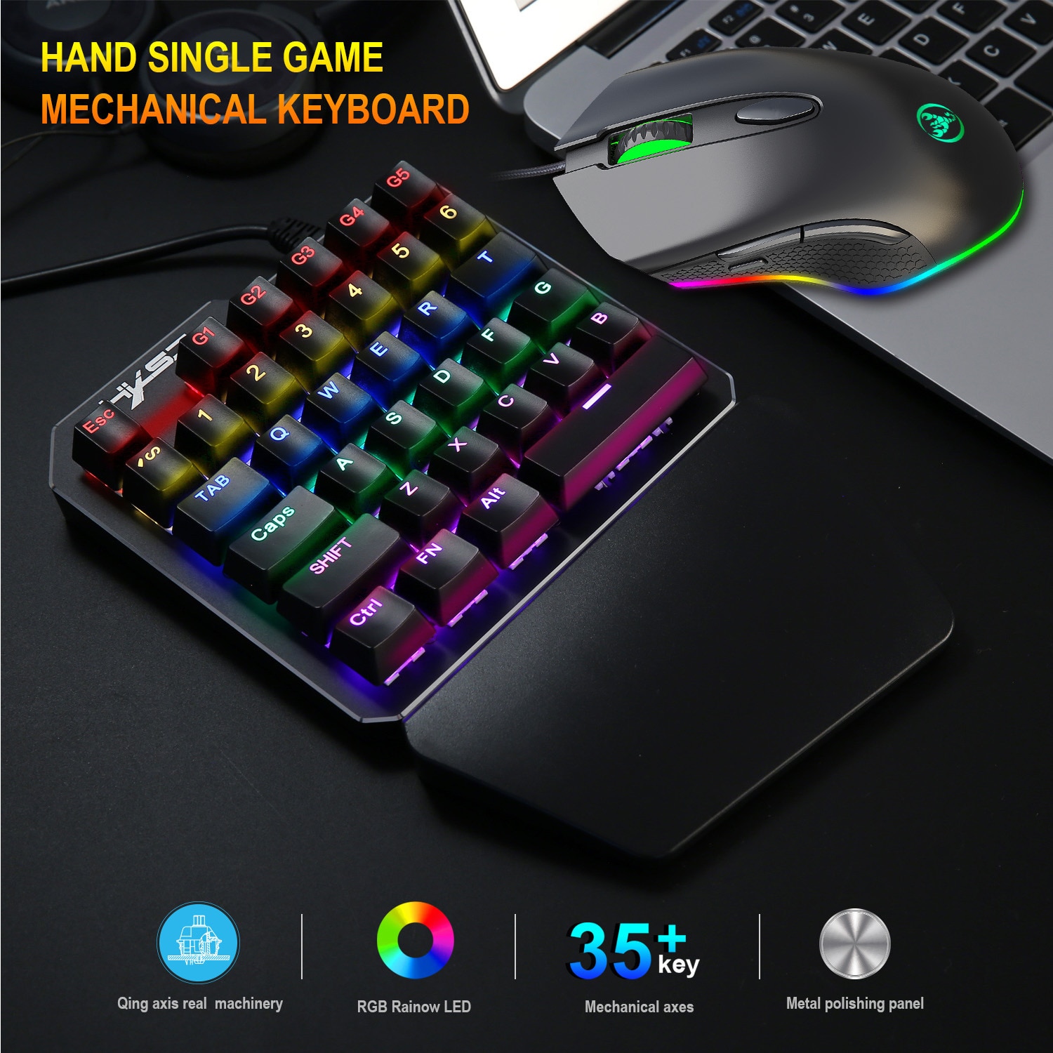 35 nøgler enhånds mekanisk gaming tastatur rgb baggrundsbelyst bærbar mini gaming tastatur spil controller til pc  ps4 xbox gamer