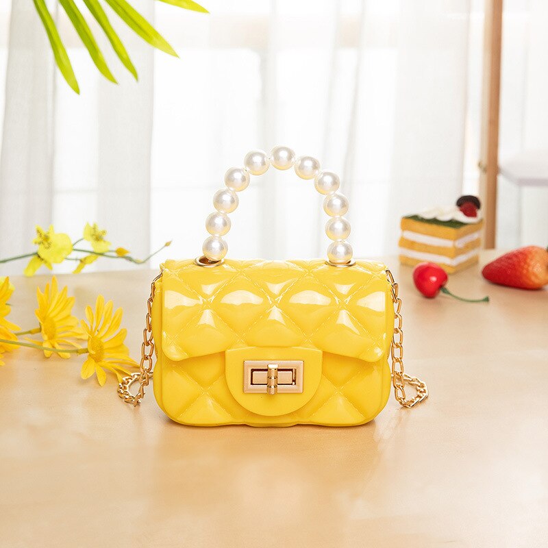 Mini Fasion - Small Shoulder Bgas Jelly Cute Crossbody bag Women Tote Pearl Handle Handbags Top-Hanlde-Bags: Yellow