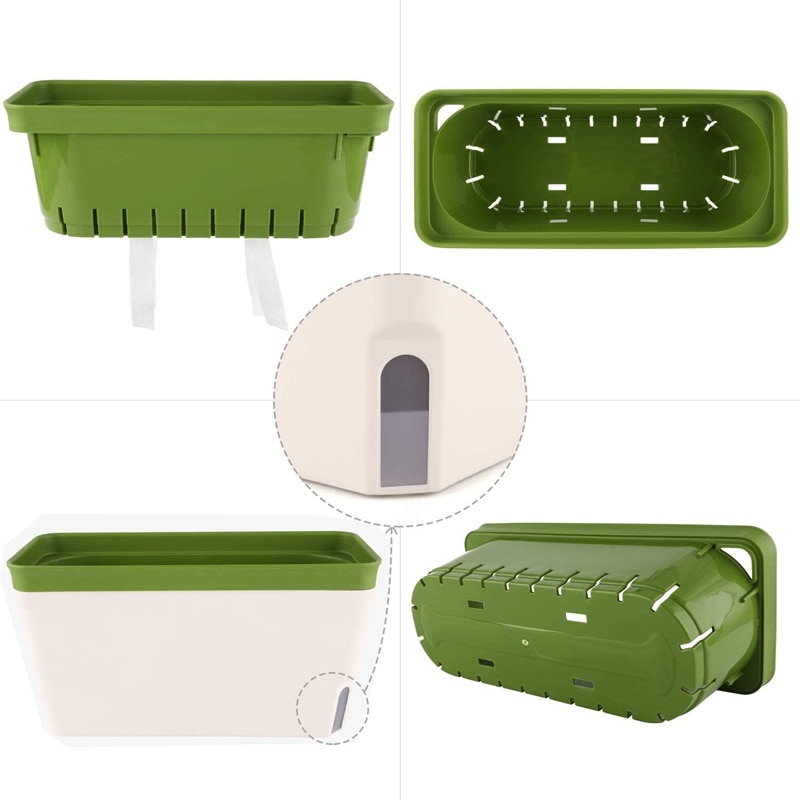 Self Watering Planter Pot Rectangle 10.5 Inch Set of 3, Plastic Plant Pot with Visual Water Level Window Green