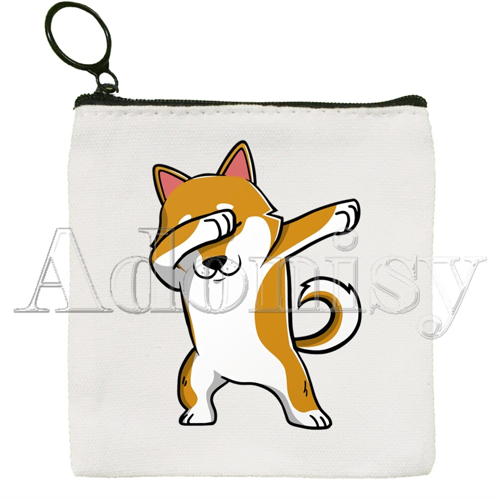 Shiba inu cão japonês impressão engraçado animal bonito cor sólida lona moeda bolsa pequeno fresco novo zíper chave saco mão presente: I