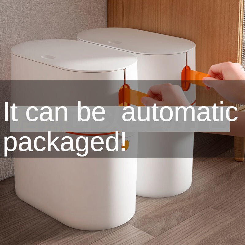 Waterproof Garbage Bucket Trash Can Portable Automatic Packing Bin Living Room Toilet Bathroom Kitchen Seal Give 2Bags