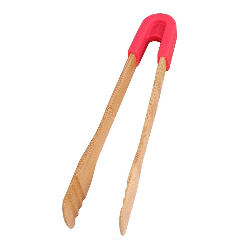 Bamboe Keuken Tang Hout Voedsel Toast Dienst Tang Serveren Voorgerechten Desserts Salades Brood Barbecue Pastry Klem Pincet Clip: red  square