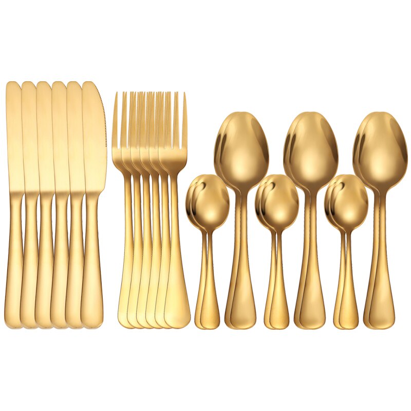 24 Pcs Black Servies Set Bestek Roestvrij Staal Zwarte Bestek Set Regenboog Diner Servies Bruiloft Zilverwerk Set: 24 Pcs Gold