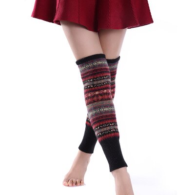 2022 Winter Over Knie Lange Knit Cover Haak Vrouwen Beenwarmers Legging Warme Gestreepte Kerst Pierna Mujer Dij Beenwarmers: 1