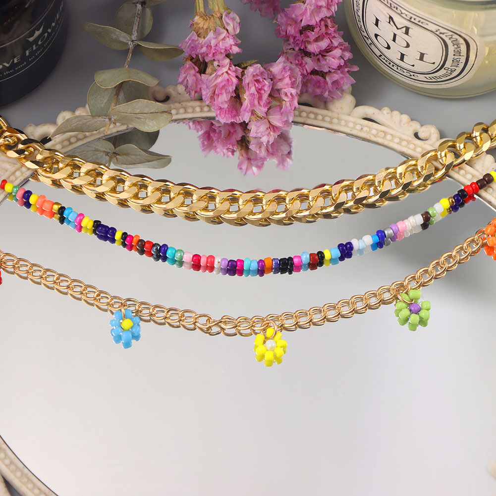 Collana di perline fiore margherita arcobaleno multistrato per donna cubana catena robusta girocollo Set gioielli bohémien regalo per feste Femme