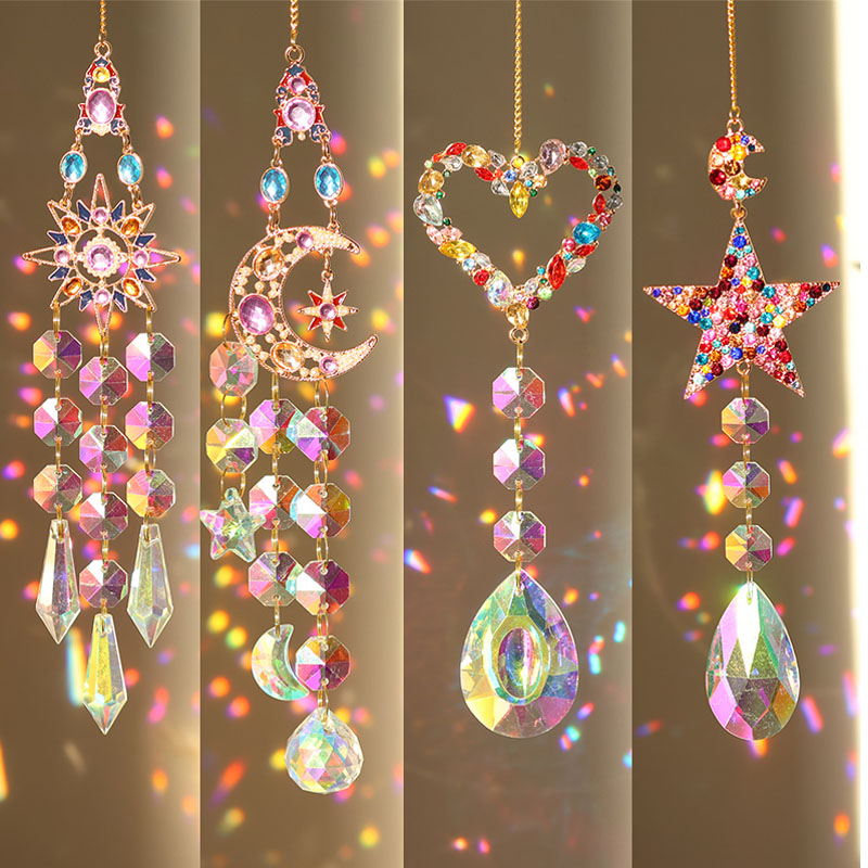 Crystal Diamond Moon Sun Catcher Butterfly Lotus Rainbow Christmas Decoration Home Garden Decoration Wind Chime