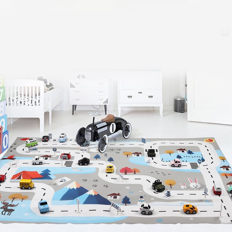 Speelgoedauto mat kaart kinderspeelplaats tapijt mat stedelijke wegenkaart spel opvouwbaar gebouw parkeerplaats 130 x 100cm