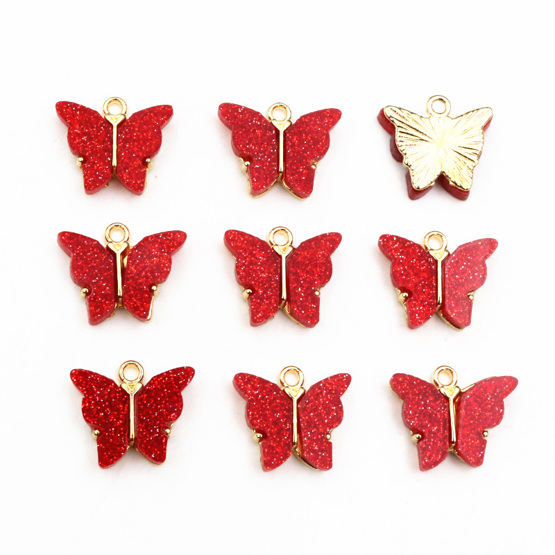 10 Uds. De 14x16mm acrílico mariposa encantos colgante de aleación de Metal para collar pulsera DIY accesorios de fabricación de joyas: Chapado en platino