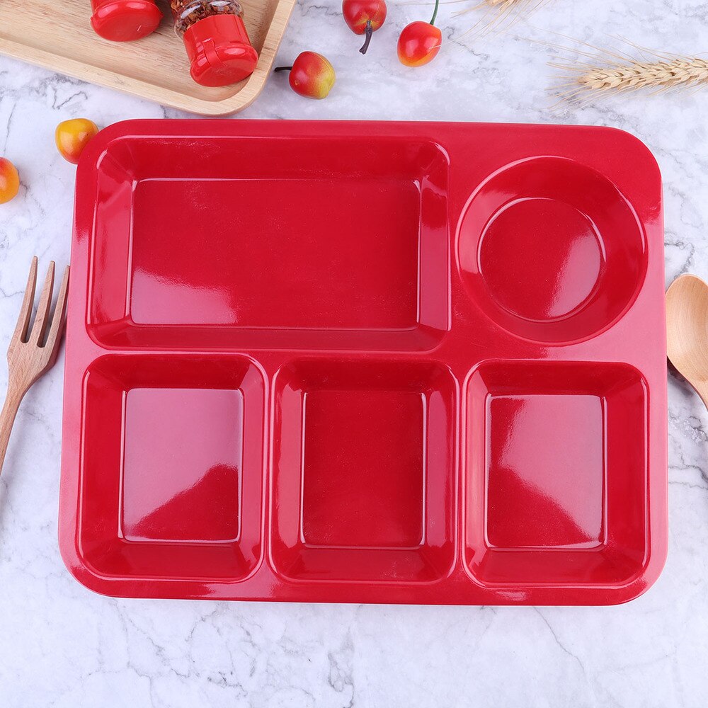 Plastic Separating Dish Divided Compartments Plate Anti-fall Rice Tray Practical Tableware for Home (White)